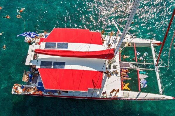 Skip the cable car: 5-hour morning cruise in Santorini with BBQ and drinks